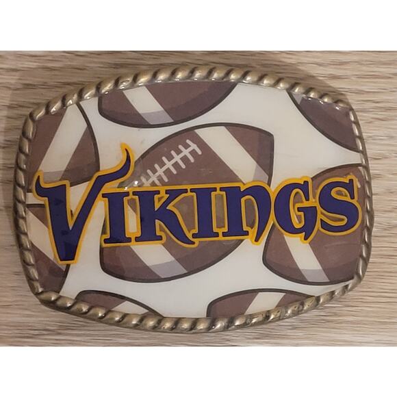 NFL Football pattern Minnesota Vikings Men's Unisex Belt Buckle Pre-owned - Picture 1 of 4